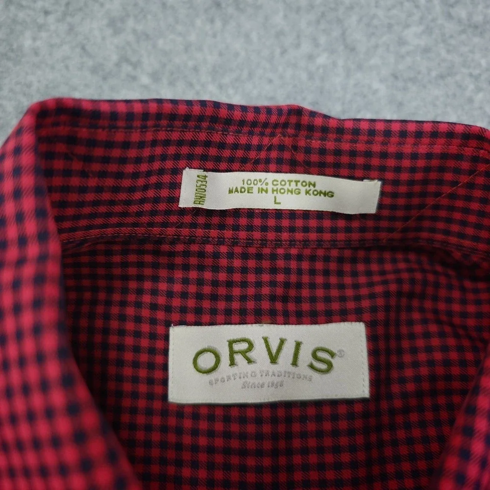 Orvis Shirt Mens Large Red Black‎ Gingham Check Button Down Long Sleeve Cotton
